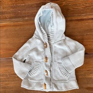 BEBA BEAN 3-6M Baby Cozy Cotton Light Blue Knit Hooded Jacket Cardigan